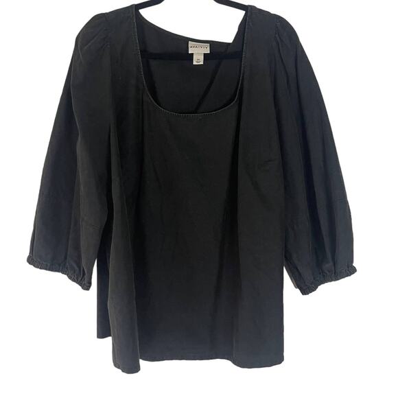 Ava & Viv Women's Plus Size‎ 2X Black 100% Cotton Quarter Balloon Sleeve Blouse - Picture 2 of 9